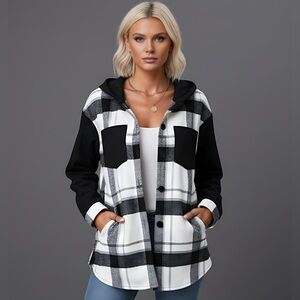 Plaid Print Drop Shoulder Hooded Shirt